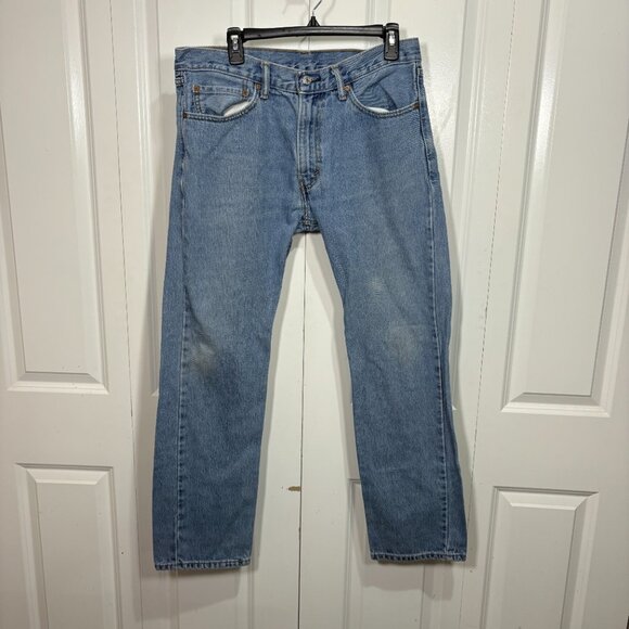 Levi’s 505 Men's Jeans 34x32 Light Wash Regular Fit Straight Leg Denim Blue - Picture 1 of 8